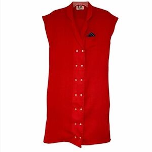 Vintage Linen Double Breasted Red Dress